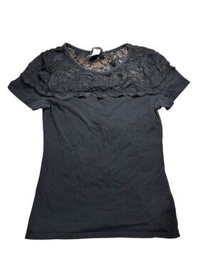H&M Black lace top with ruffle detail 
Size Small
